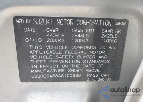 2010 Suzuki Kizashi Se from USA, damaged, VIN JS2RE9A38A6100888